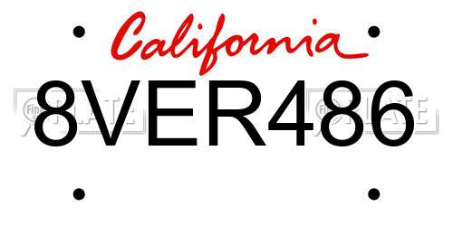 8VER486 California License Plate
