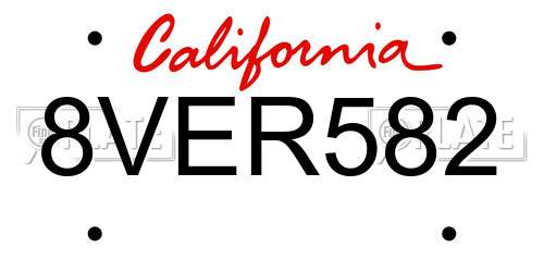 8VER582 California License Plate