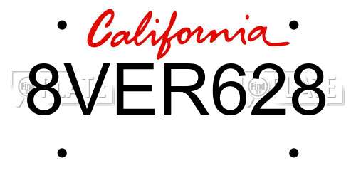 8VER628 California License Plate