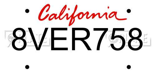 8VER758 California License Plate