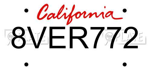 8VER772 California License Plate