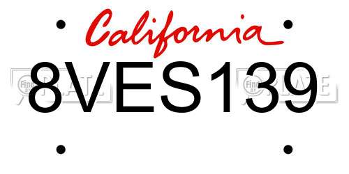 8VES139 California License Plate