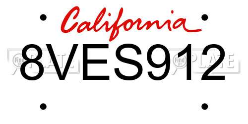 8VES912 California License Plate