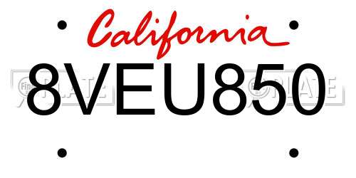 8VEU850 California License Plate