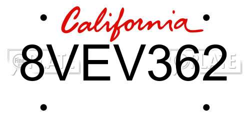 8VEV362 California License Plate