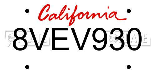 8VEV930 California License Plate