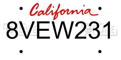 8VEW231 California License Plate