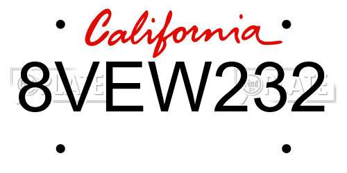 8VEW232 California License Plate