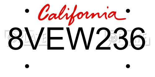 8VEW236 California License Plate