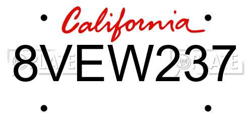 8VEW237 California License Plate