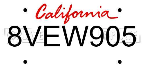 8VEW905 California License Plate