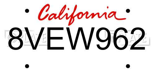8VEW962 California License Plate