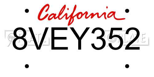 8VEY352 California License Plate