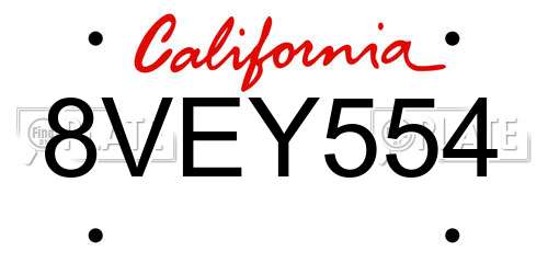 8VEY554 California License Plate