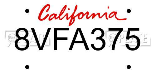 8VFA375 California License Plate