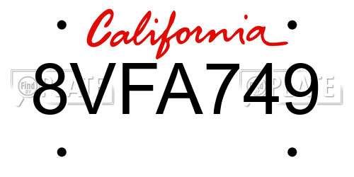 8VFA749 California License Plate