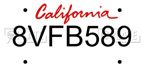 8VFB589 California License Plate