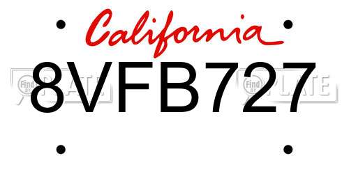 8VFB727 California License Plate