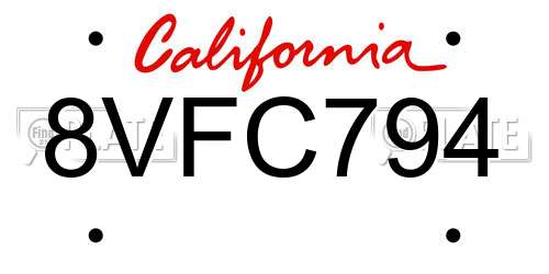 8VFC794 California License Plate