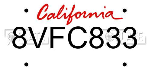 8VFC833 California License Plate