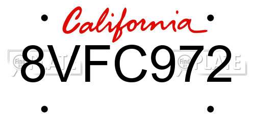 8VFC972 California License Plate