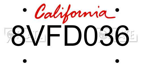 8VFD036 California License Plate