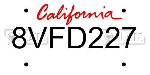 8VFD227 California License Plate