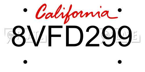 8VFD299 California License Plate