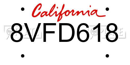 8VFD618 California License Plate