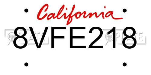 8VFE218 California License Plate