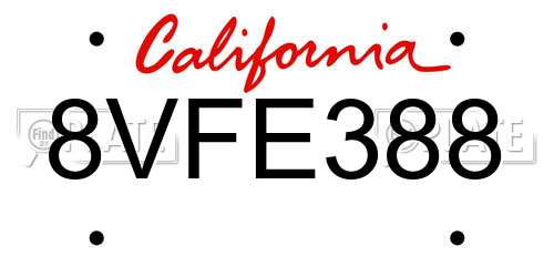 8VFE388 California License Plate
