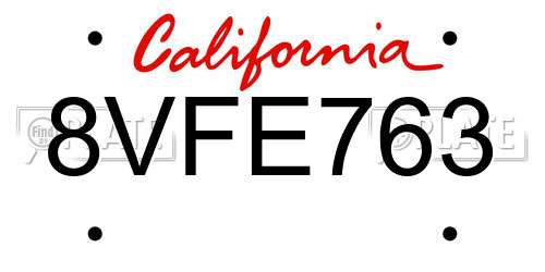 8VFE763 California License Plate