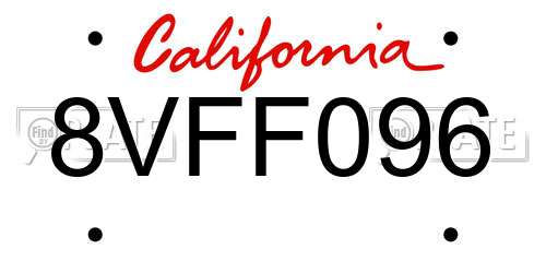 8VFF096 California License Plate