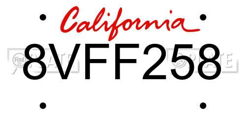 8VFF258 California License Plate
