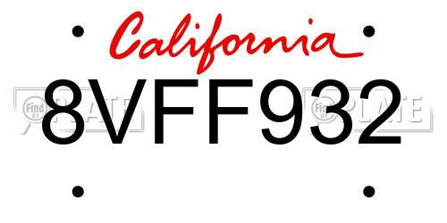 8VFF932 California License Plate