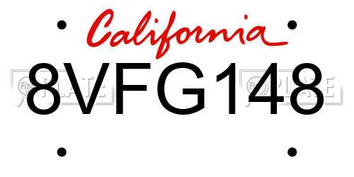 8VFG148 California License Plate
