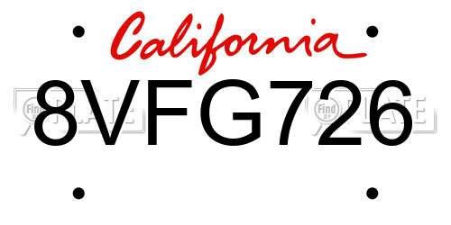8VFG726 California License Plate