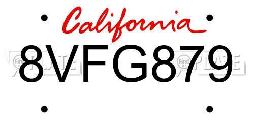 8VFG879 California License Plate