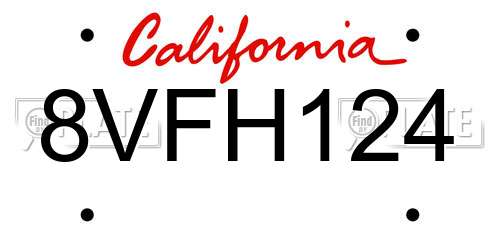 8VFH124 California License Plate