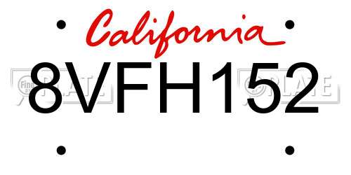 8VFH152 California License Plate