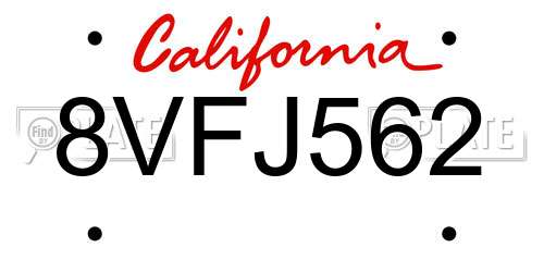 8VFJ562 California License Plate