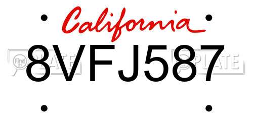 8VFJ587 California License Plate