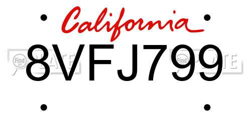 8VFJ799 California License Plate