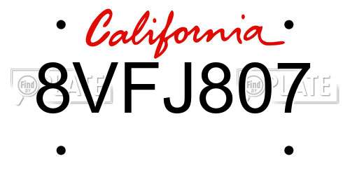 8VFJ807 California License Plate