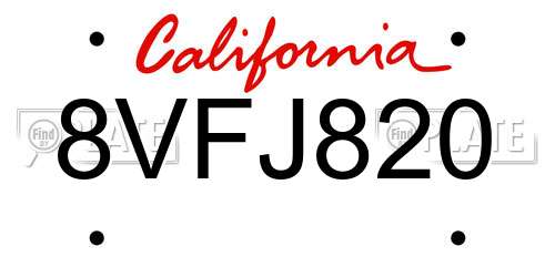 8VFJ820 California License Plate