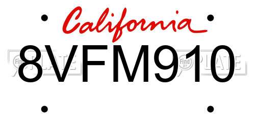 8VFM910 California License Plate