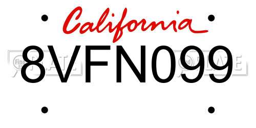 8VFN099 California License Plate