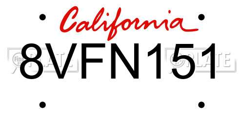 8VFN151 California License Plate