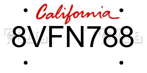 8VFN788 California License Plate