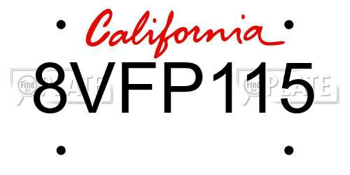 8VFP115 California License Plate